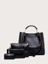 4 pièces Sac À Main À La Mode Unicolore En Cuir PU Motif Crocodile Vintage